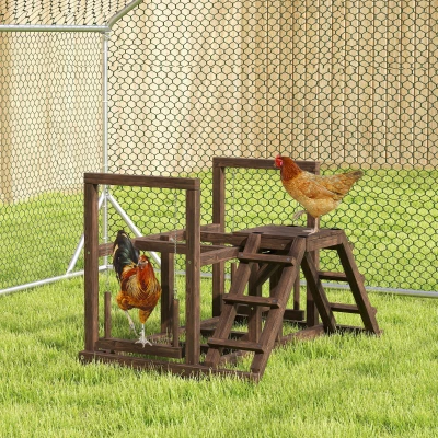 PawHut Área de juegos de madera, Perchero de madera para gallinas, con columpio, escalera, plataformas, 82 x 60 x 55 cm, marrón