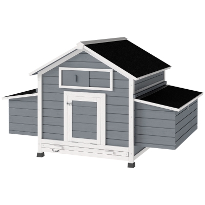 PawHut Poulailler Bois Extérieur Gris 150cm Plateau Extractible