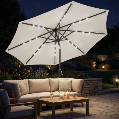 Outsunny Garden Parasol LED Solar Light Cream White 2.6m
