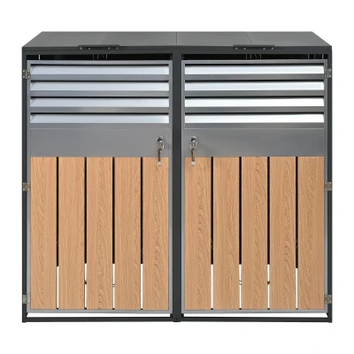 Coffre à poubelles avec couvercle rabattable hydraulique, Gris+Couleur naturelle