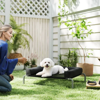 PawHut Elevated Dog Bed with Bolsters Portable Black