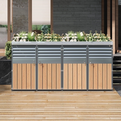 Cache-poubelles avec jardinière intégrée, Gris+Couleur naturelle