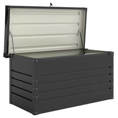Outsunny Gartenbox Metall 350L Kissenbox mit doppelwandig Deckel 120 x 61 x 62 cm Wasserdicht Abschließbar Grau