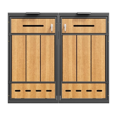 Mülltonnenbox mit Belüftungslöchern, für 2x 120–240 l und den Außenbereich geeignet, 132x84,5x118 cm, Grau+Naturfarbe