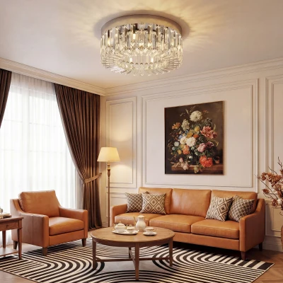 HOMCOM Crystal Chandelier 6-Light Silver for Living Room