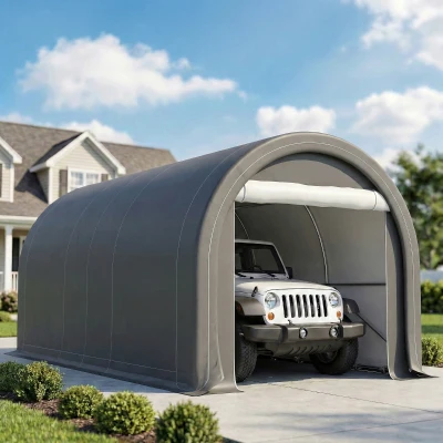 Outsunny Garaje Exterior para Coche 3x5 m Impermeable con Tejido PE Resistente Marco de Acero Galvanizado UPF30+ Gris