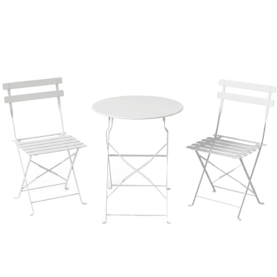 Outsunny Conjunto Bistrô de Exterior Dobrável com Mesa e 2 Cadeiras, Branco