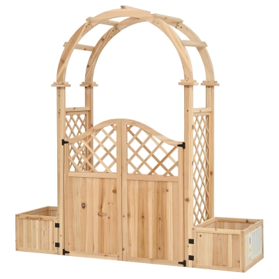 Pflanzkübel mit Spalier und Torbogen, 3‑in‑1-Design – Torbogen mit Rankgitter, 194x50x194 cm, Naturfarbe
