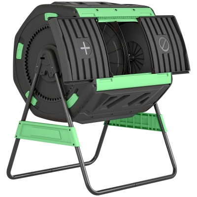 Outsunny Compostador Giratório 200L com Sistema de Ventilação e Base Metálica para Compostagem de Resíduos Orgânicos Verde