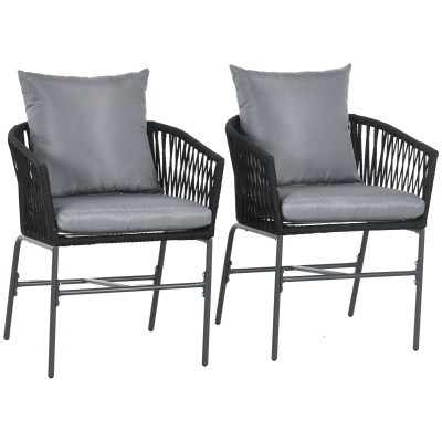 Outsunny Fauteuils Jardin 2 Places Métal/Corde PE Noir/Gris