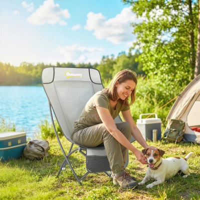 Outsunny Heavy-Duty Folding Camping Chair Light Grey