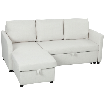 HOMCOM Divano Letto con Chaise Longue Portaoggetti Bianco Crema