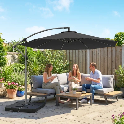 Outsunny Overhanging Parasol with Base Black 3m