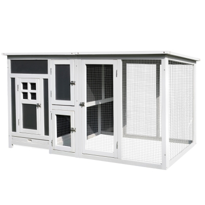PawHut Gallinero Exterior Madera con Corredor Techo Abatible y Bandeja Extraíble Jaula para Gallinas Animales Pequeños Pollo 160x75x80cm