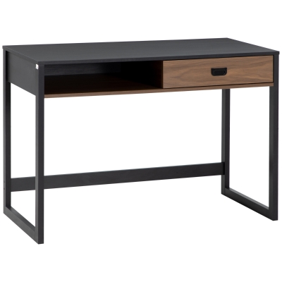 HOMCOM Bureau Industriel Noyer/Noir avec Tiroir 110cm