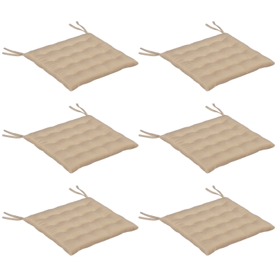 Outsunny Conjunto de 6 Almofadas para Cadeiras de Jantar 40x40 cm 6 peças Almofadas para Cadeiras de Jardim Acolchoadas com Fitas Cáqui