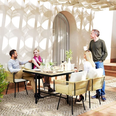 Outsunny Set da Pranzo in Rattan 5 Pezzi Beige