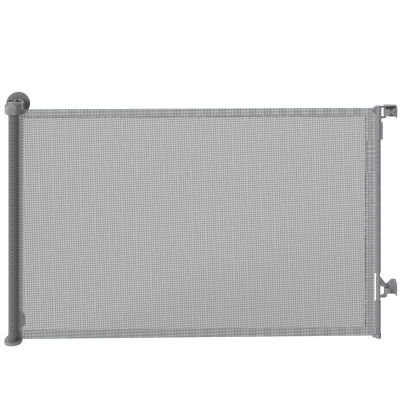 PawHut Retractable Dog Gate, Extends to 140 cm Wide & 93 cm Tall, Mesh Pet Gate with Single Hand Operation, for Stairs Doorways