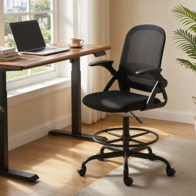 HOMCOM Mesh Computer Chair with Flip-up Armrests Black