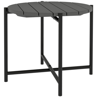 Outsunny Round Outdoor Side Table Wood Top Metal Dark Grey