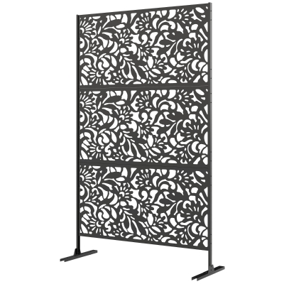 Outsunny Claustra Extérieur Floral Acier Noir 3 Panneaux 122x45x198cm