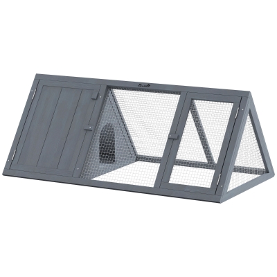 PawHut Wooden Rabbit Hutch with Run Outdoor Triangle House