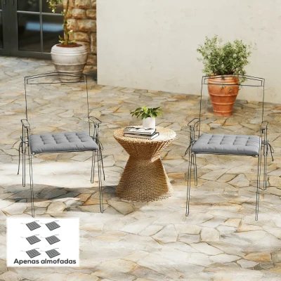 Outsunny Conjunto de 6 Almofadas para Cadeiras de Jantar 40x40 cm 6 Unidades Almofadas para Cadeiras de Jardim Acolchoadas com Fitas Cinzento