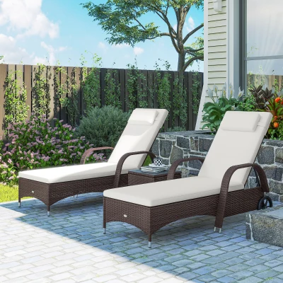 Outsunny 3-Piece Rattan Patio Lounge Chair Set Brown