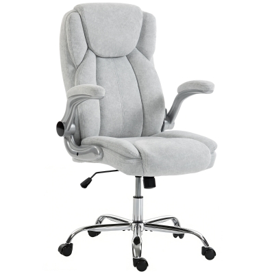 HOMCOM Fauteuil Ergonomique Velours Blanc Crème Dossier Haut