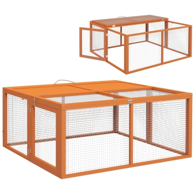 PawHut Wooden Folding Rabbit Hutch Orange