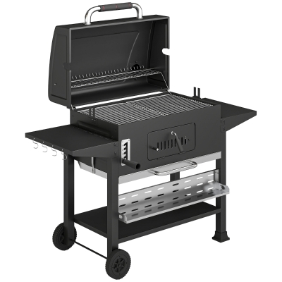 Outsunny Portable Charcoal BBQ Grill with Rotisserie, Black