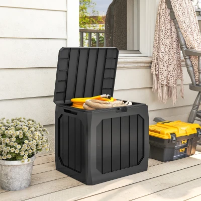 Outsunny Baúl de Almacenaje Exterior de Plástico Capacidad 121L con 2 Asas y Tapa Bloqueable Impermeable 56x45x53 cm Negro