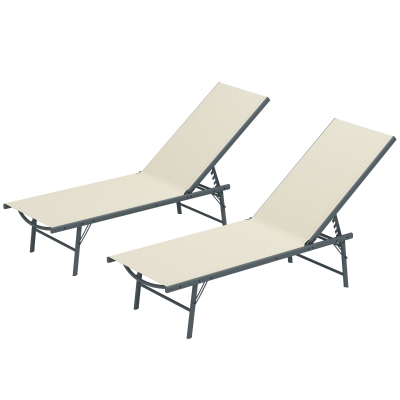 Outsunny Lot 2 Chaises Longues Pliantes Jardin Textilène Crème