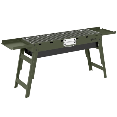 Outsunny Portable Foldable Charcoal Grill with Shelves Green