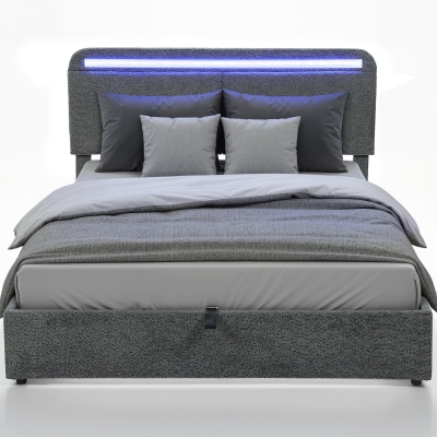 HOMCOM Lit Coffre 140x190cm LED Tête Réglable Sommier Bois Gris