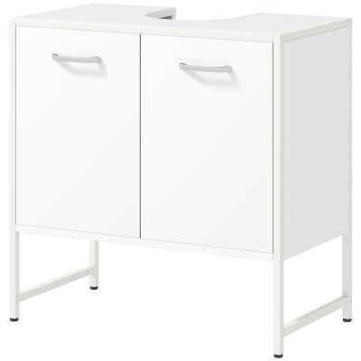 HOMCOM Meuble Sous Lavabo Blanc 2 Portes avec Étagère Réglable