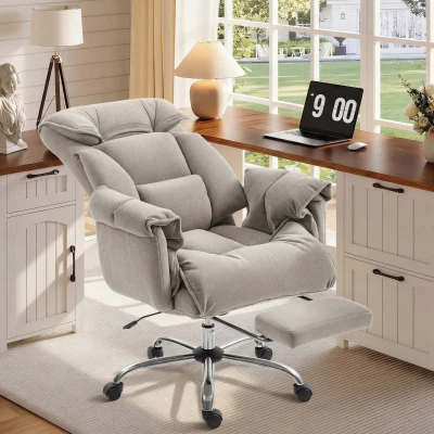 HOMCOM Bürostuhl Neigbar Höhenverstellbar Schreibtischstuhl mit Armlehne Fußstütze hoher Rückenlehne 75 x 77 x 110-118 cm Grau