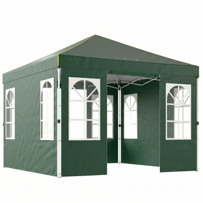Outsunny Tenda Dobrável 3x3 m Pop-up com UPF50+ 4 Laterais Removíveis Altura Ajustável e Bolsa de Transporte Verde