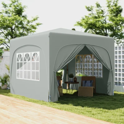 Outsunny Tenda Dobrável 3x3 m com Painéis Laterais UPF50+ Tenda de Jardim com Altura Ajustável e Bolsa de Transporte Cinza Claro