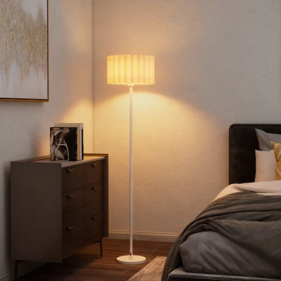 HOMCOM Stehlampe im Retro-Stil, Kunststoff-Lampenschirm, Fußschalter, Metallstab, Weiß