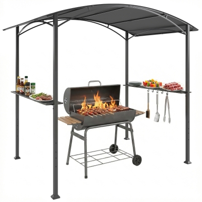 Outsunny Abri Barbecue Acier Gris Foncé avec Étagères 245x152 cm