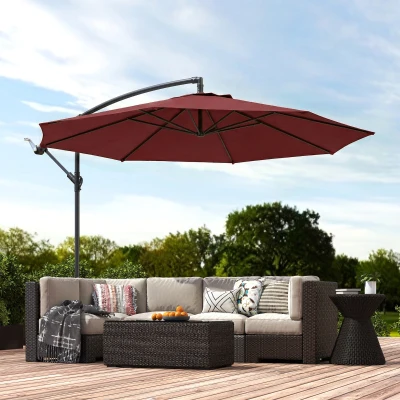 Outsunny Cantilever Parasol with Base Wine Red 3m