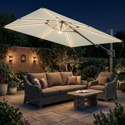 Outsunny Cantilever Parasol 360° Rotation Cream White 3x3m