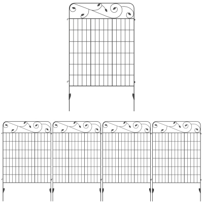 Outsunny Cercas de Jardim de 4 Painéis 88x110 cm Cercas de Jardim Metálicas Cercas Decorativas com Ângulo Ajustável Preto