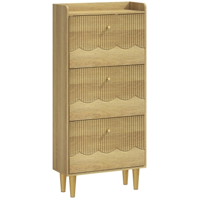 HOMCOM Narrow Shoe Cabinet 3 Flip Drawers Oak