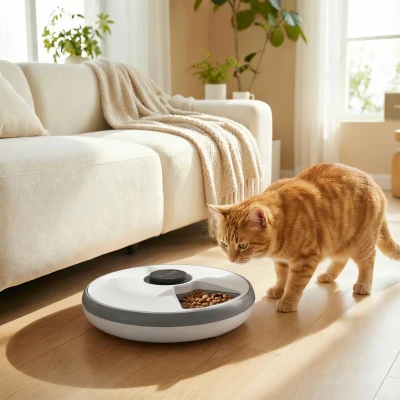 PawHut Distributeur Automatique 6 Repas LED Sans Fil Gris