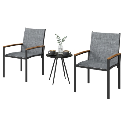 Outsunny Ensemble Bistro 3pcs Chaises Textilène Table Gris