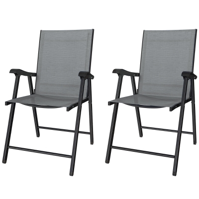 Outsunny Chaises Pliantes x2 Dossier Haut Accoudoirs Gris Clair