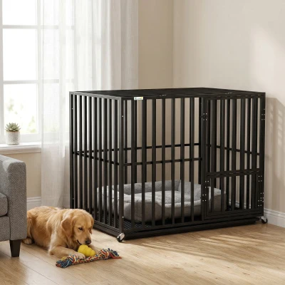 PawHut Heavy-Duty Dog Crate Metal Cage with Wheels