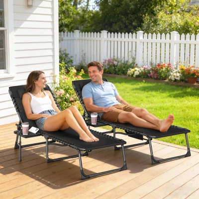 Outsunny Reclining Sun Loungers Set of 2 - Black